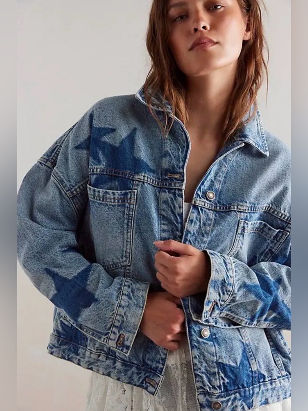 We the Free Opal Swing Denim Stars Jacket